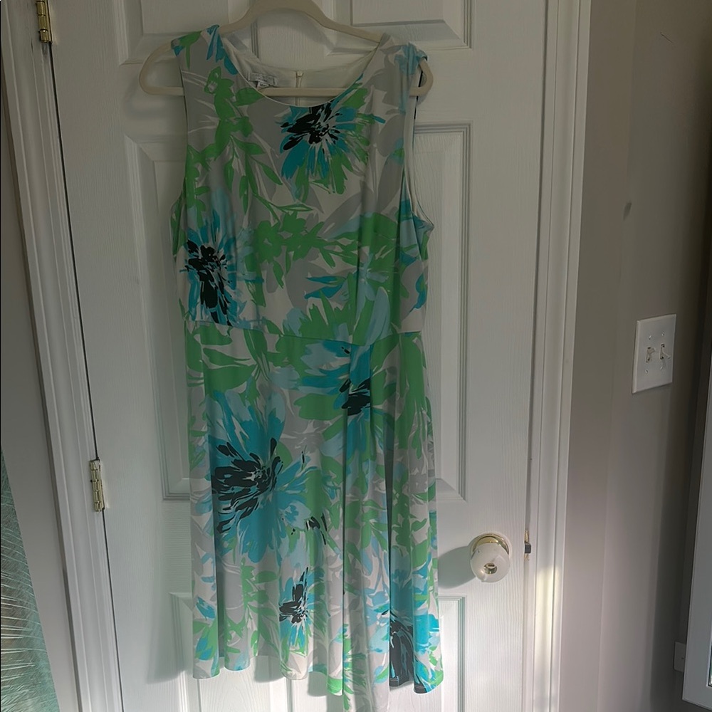 London Times Blue Sleeveless Scoop Neck Sundress